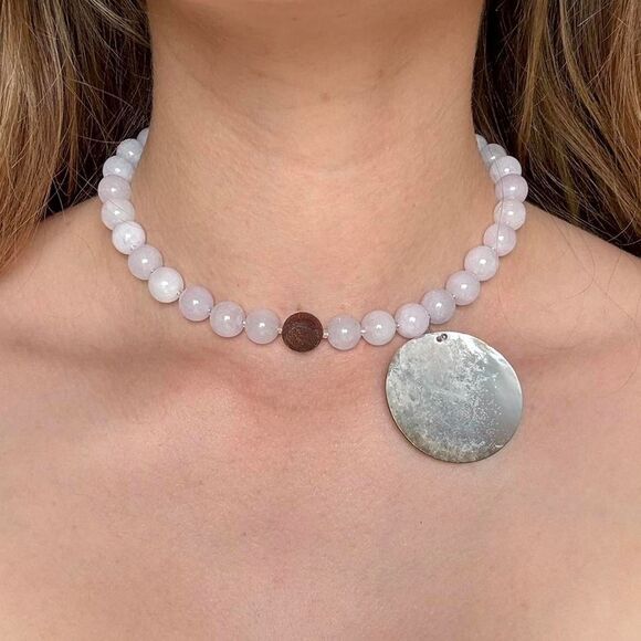 Handmade One of a Kind Pink/Mother of Pearl necklace - Picture 2 of 6
